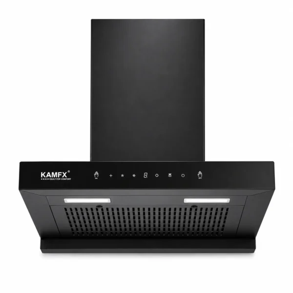 KAMFX ELYN PLUS 60 cm  T-Shape Auto Clean Kitchen Chimney for Home | 1400 m³/hr Powerful Suction | Touch & Motion Sensor Control | Auto Clean | Filterless Technology | 3 Speed | LED Light | Large Oil Collector |
