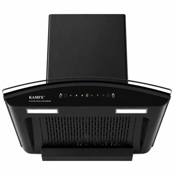 KAMFX RAVIX PLUS 60 cm Curve Glass Kitchen Chimney for Home | 1450 m³/hr Powerful Suction | Touch & Motion Sensor Control | Auto Clean | Filterless Technology | Powerful Copper Motor | Large Plastic Blower | Metal Oil Collector